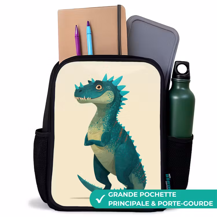 Sac à dos enfant - Noir - Dinosaure - Turquoise - Épines — 10