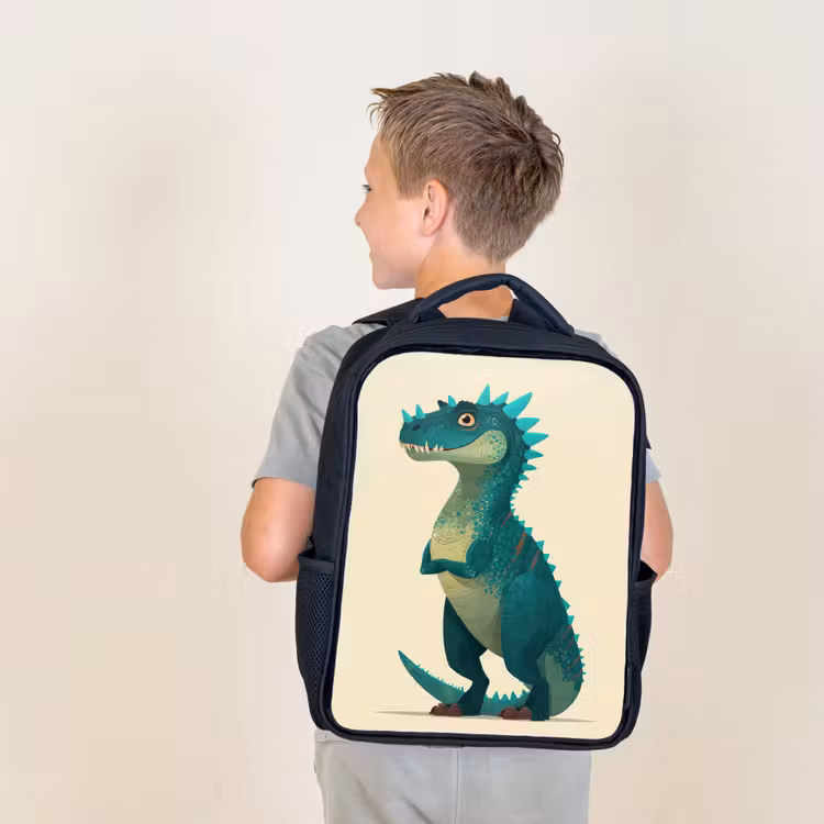 Sac à dos enfant - Noir - Dinosaure - Turquoise - Épines — 2