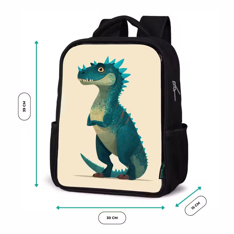 Sac à dos enfant - Noir - Dinosaure - Turquoise - Épines — 8
