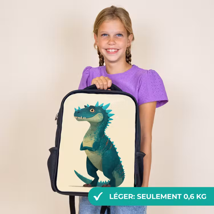 Sac à dos enfant - Noir - Dinosaure - Turquoise - Épines — 9