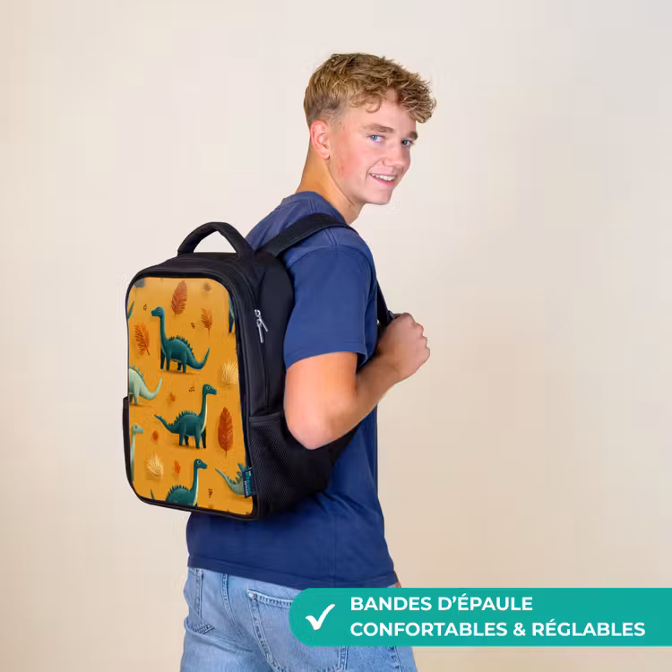 Sac à dos enfant - Noir - Dinosaures - Épines - Feuilles d'automne - Marron — 11