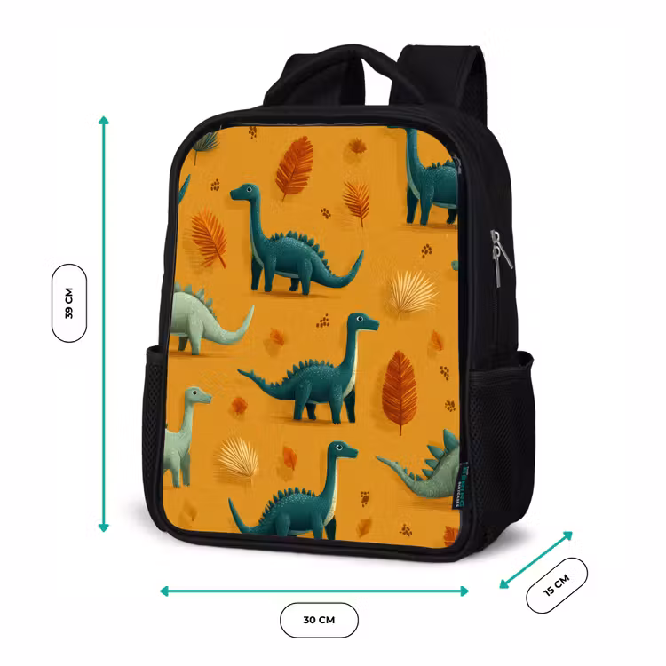Sac à dos enfant - Noir - Dinosaures - Épines - Feuilles d'automne - Marron — 8