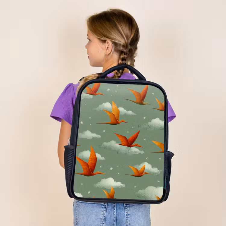 Sac à dos enfant - Noir - Dinosaures - Nuages - Étoiles - Orange — 4