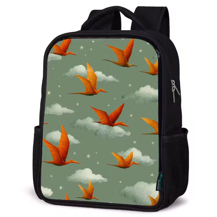 Sac à dos enfant - Noir - Dinosaures - Nuages - Étoiles - Orange — 6