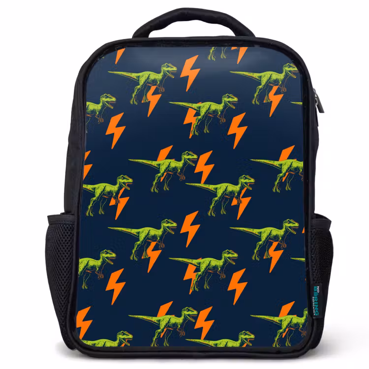 Sac à dos enfant - Noir - Éclairs - Orange - Dinosaures — 1