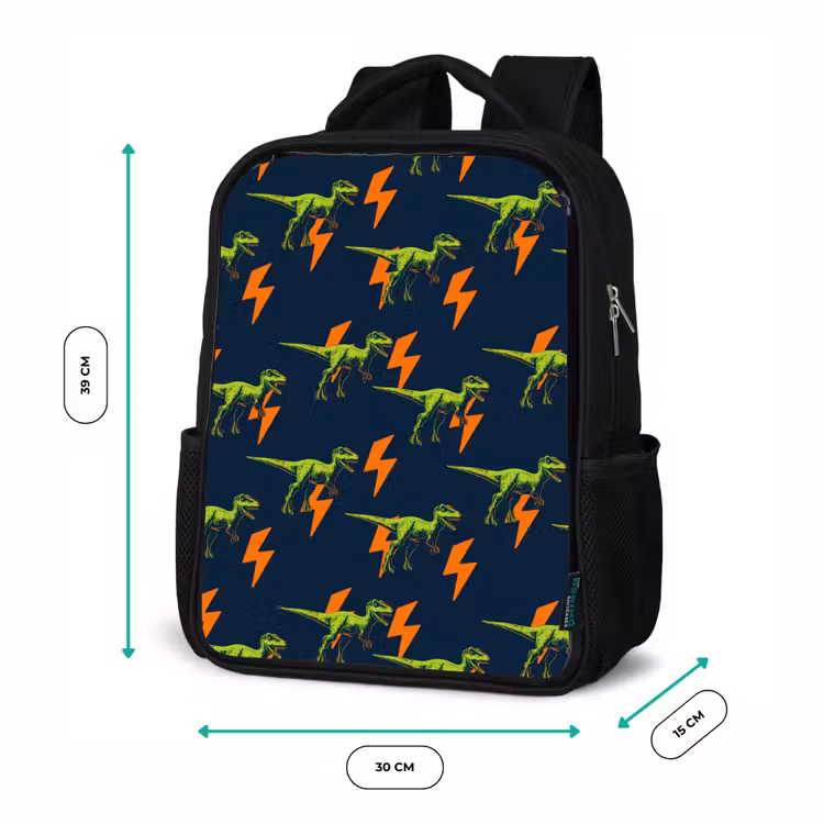 Sac à dos enfant - Noir - Éclairs - Orange - Dinosaures — 8