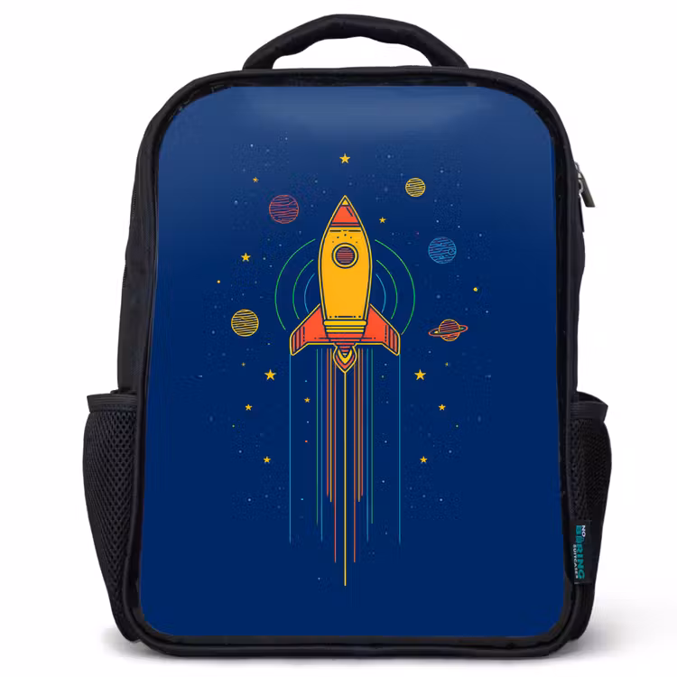 Sac à dos enfant - Noir - Fusée - Bleu - Étoiles — 1