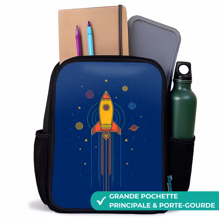 Sac à dos enfant - Noir - Fusée - Bleu - Étoiles — 10