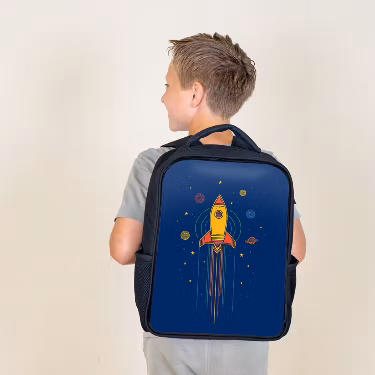 Sac à dos enfant - Noir - Fusée - Bleu - Étoiles — 2