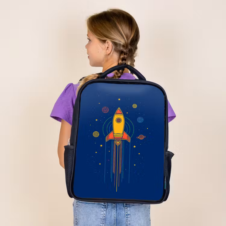 Sac à dos enfant - Noir - Fusée - Bleu - Étoiles — 4