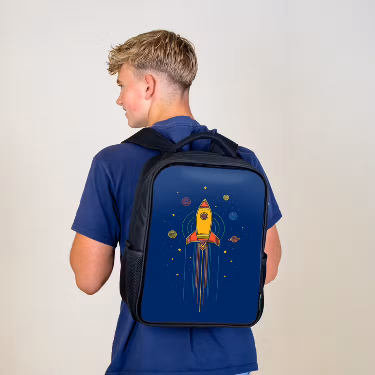 Sac à dos enfant - Noir - Fusée - Bleu - Étoiles — 5