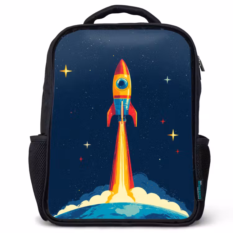 Sac à dos enfant - Noir - Fusée - Nuages de fumée - Espace — 1