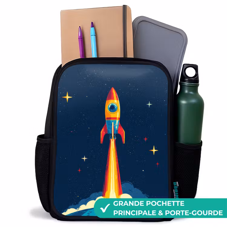 Sac à dos enfant - Noir - Fusée - Nuages de fumée - Espace — 10