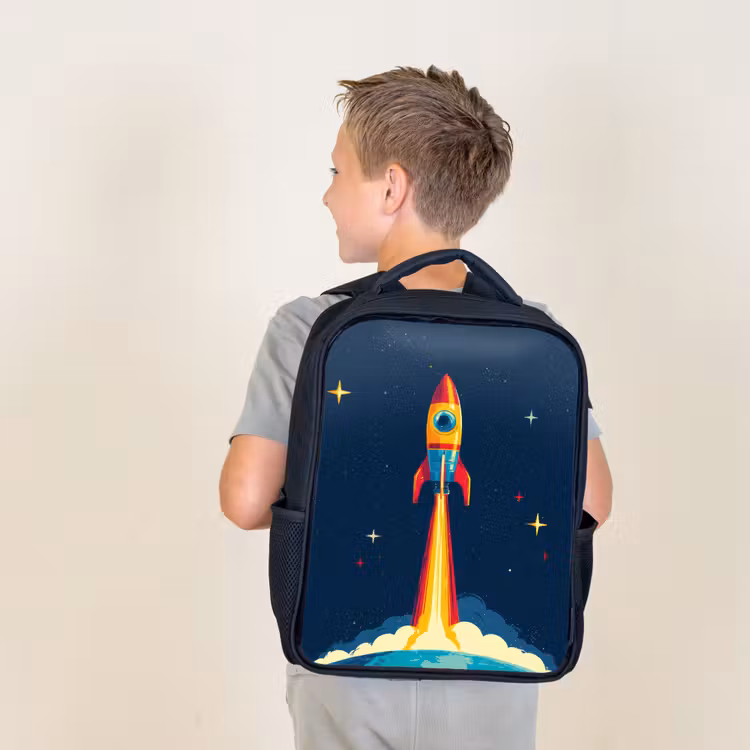 Sac à dos enfant - Noir - Fusée - Nuages de fumée - Espace — 2