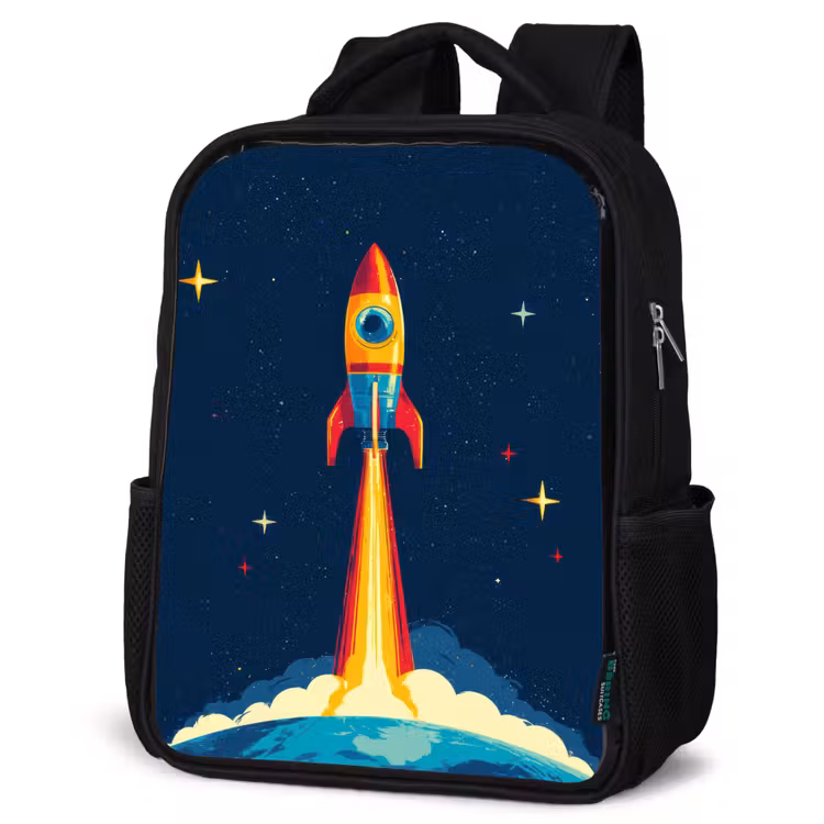 Sac à dos enfant - Noir - Fusée - Nuages de fumée - Espace — 6