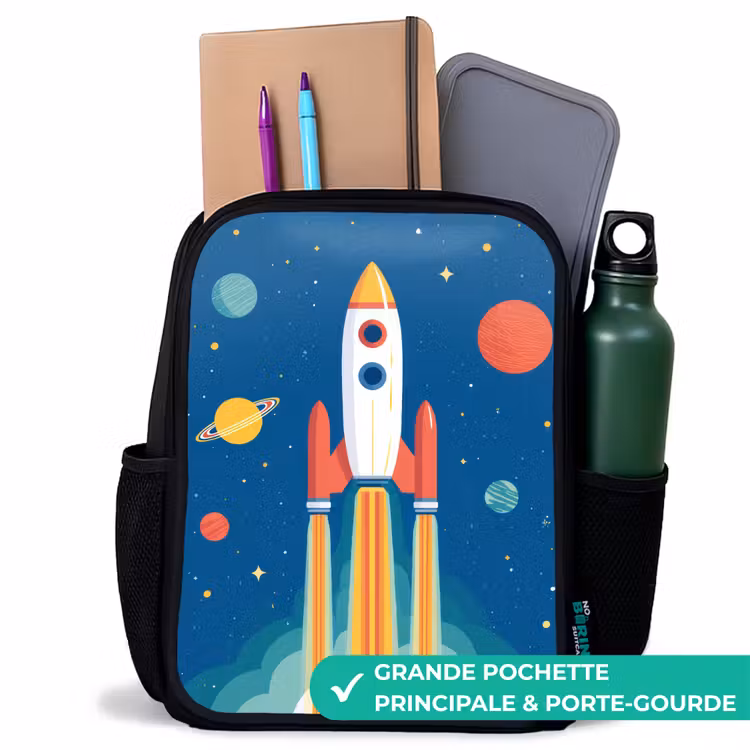 Sac à dos enfant - Noir - Fusée - Planètes - Espace — 10