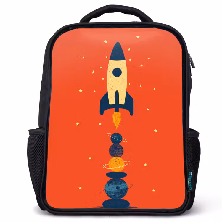 Sac à dos enfant - Noir - Fusée - Planètes - Rouge — 1