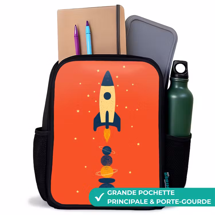 Sac à dos enfant - Noir - Fusée - Planètes - Rouge — 10