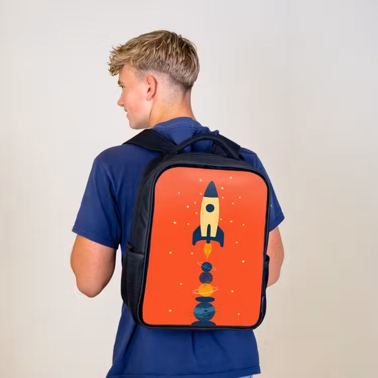 Sac à dos enfant - Noir - Fusée - Planètes - Rouge — 5