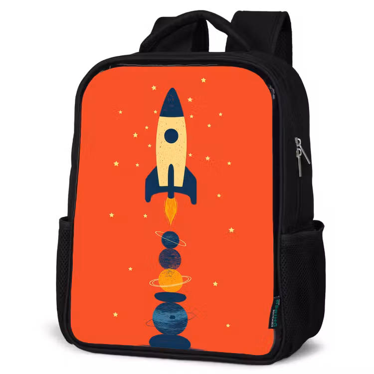 Sac à dos enfant - Noir - Fusée - Planètes - Rouge — 6