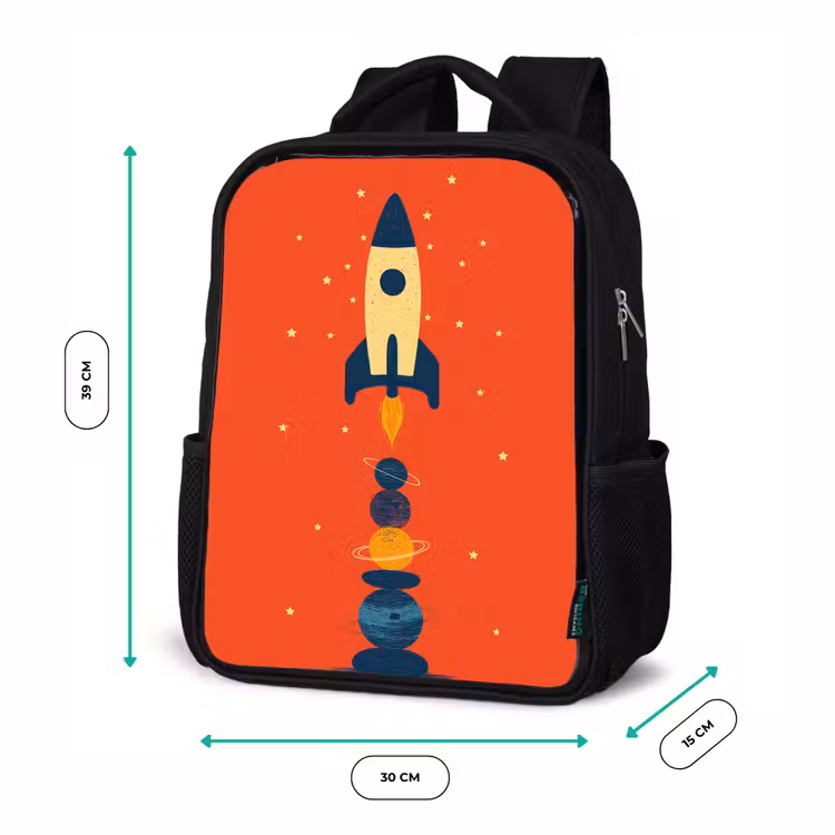 Sac à dos enfant - Noir - Fusée - Planètes - Rouge — 8