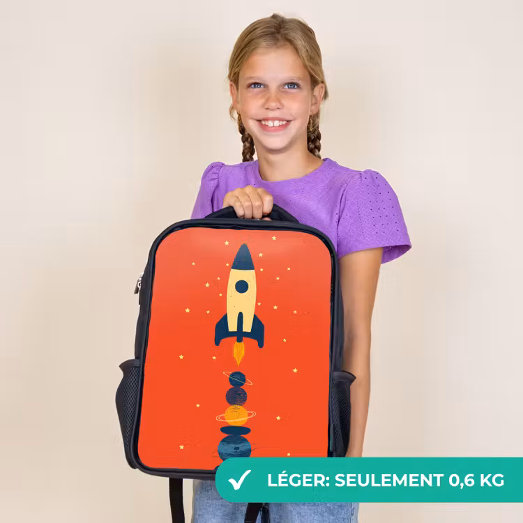 Sac à dos enfant - Noir - Fusée - Planètes - Rouge — 9