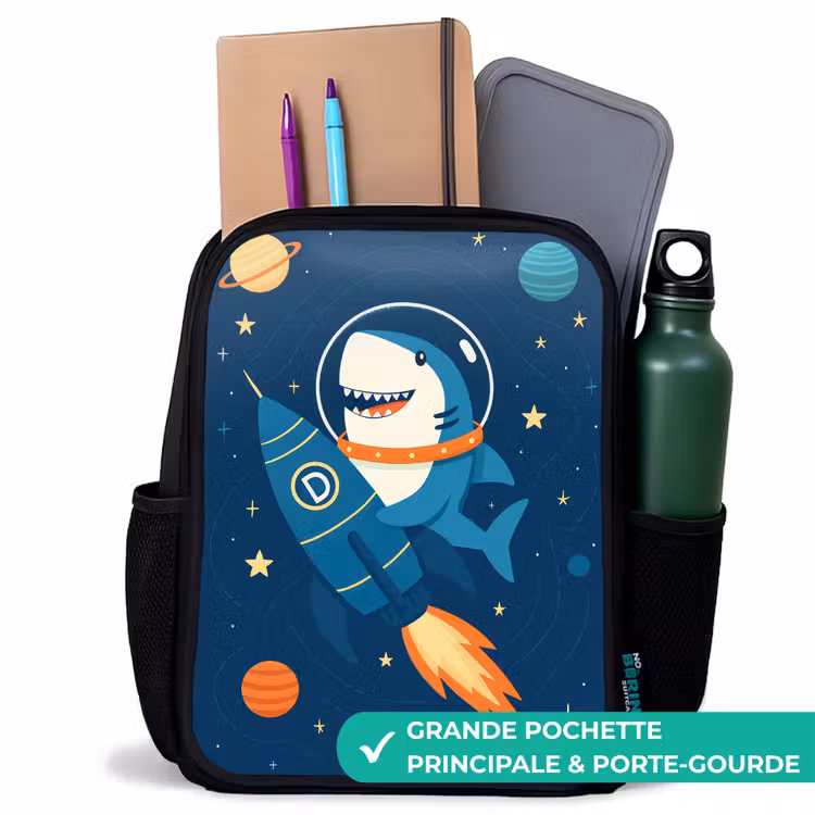 Sac à dos enfant - Noir - Fusée - Requin - Espace — 10