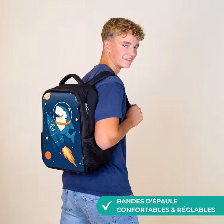 Sac à dos enfant - Noir - Fusée - Requin - Espace — 11