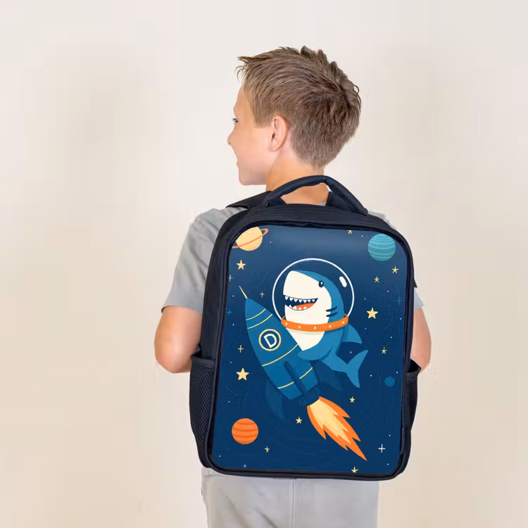 Sac à dos enfant - Noir - Fusée - Requin - Espace — 2