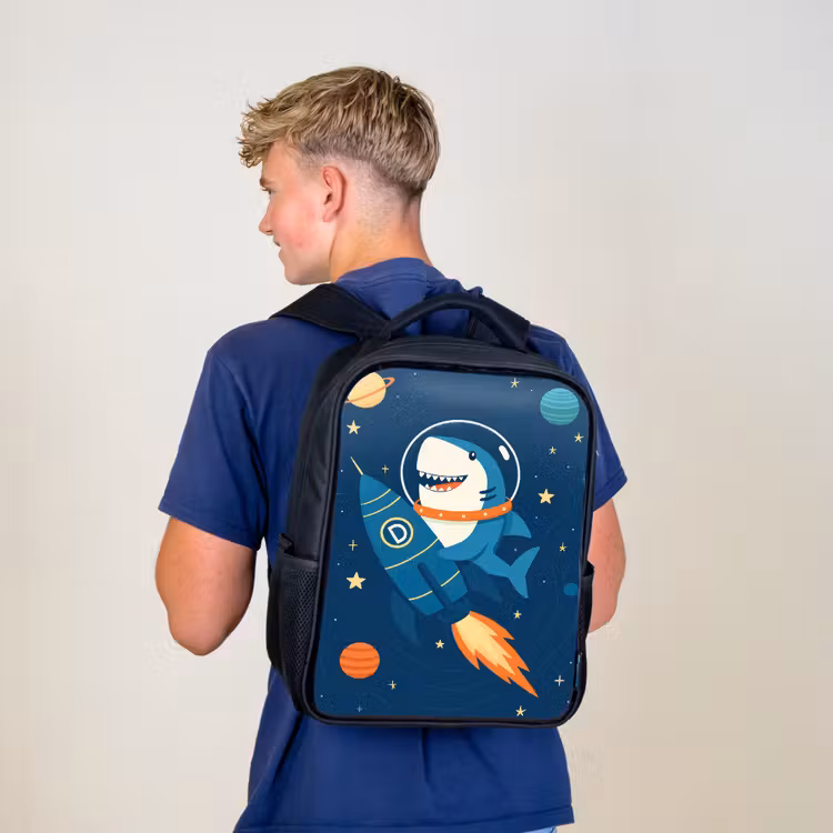 Sac à dos enfant - Noir - Fusée - Requin - Espace — 5