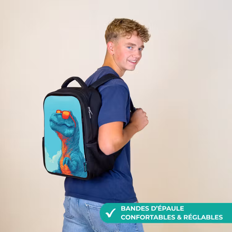 Sac à dos enfant - Noir - T-Rex - Blue - Clouds - Lunettes de soleil — 11