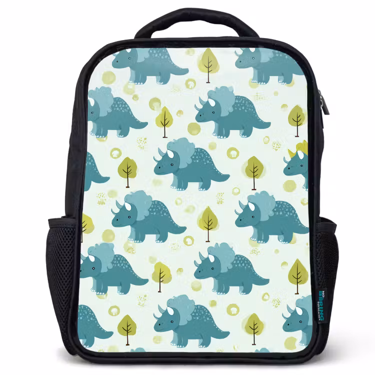 Sac à dos enfant - Noir - Triceratop - Bleu - Points - Arbres — 1
