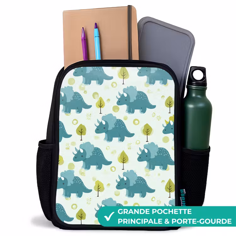 Sac à dos enfant - Noir - Triceratop - Bleu - Points - Arbres — 10