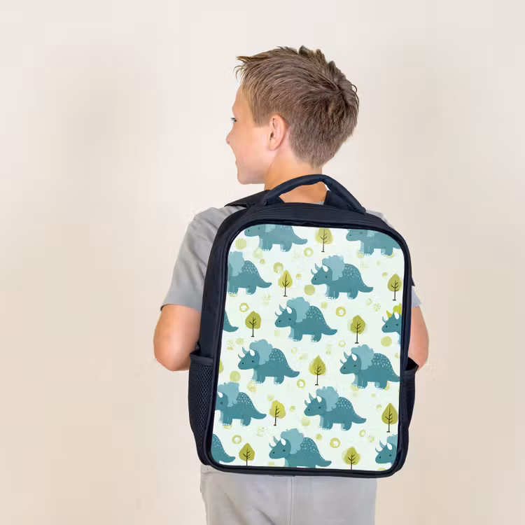 Sac à dos enfant - Noir - Triceratop - Bleu - Points - Arbres — 2