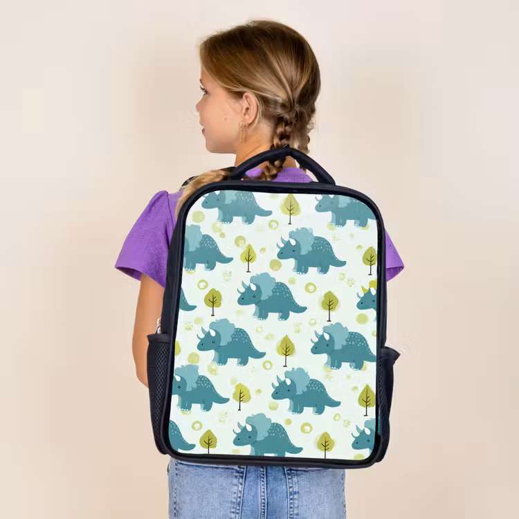 Sac à dos enfant - Noir - Triceratop - Bleu - Points - Arbres — 4