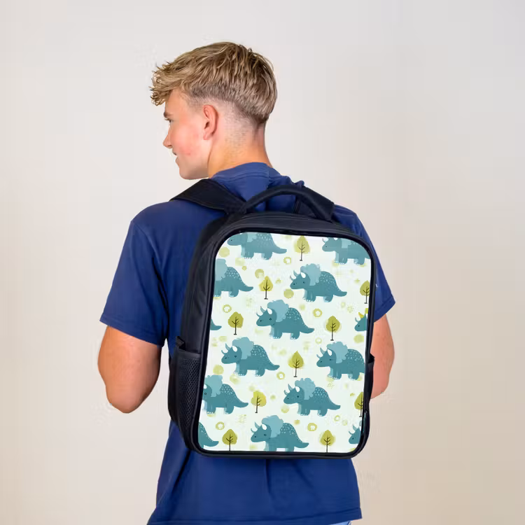 Sac à dos enfant - Noir - Triceratop - Bleu - Points - Arbres — 5