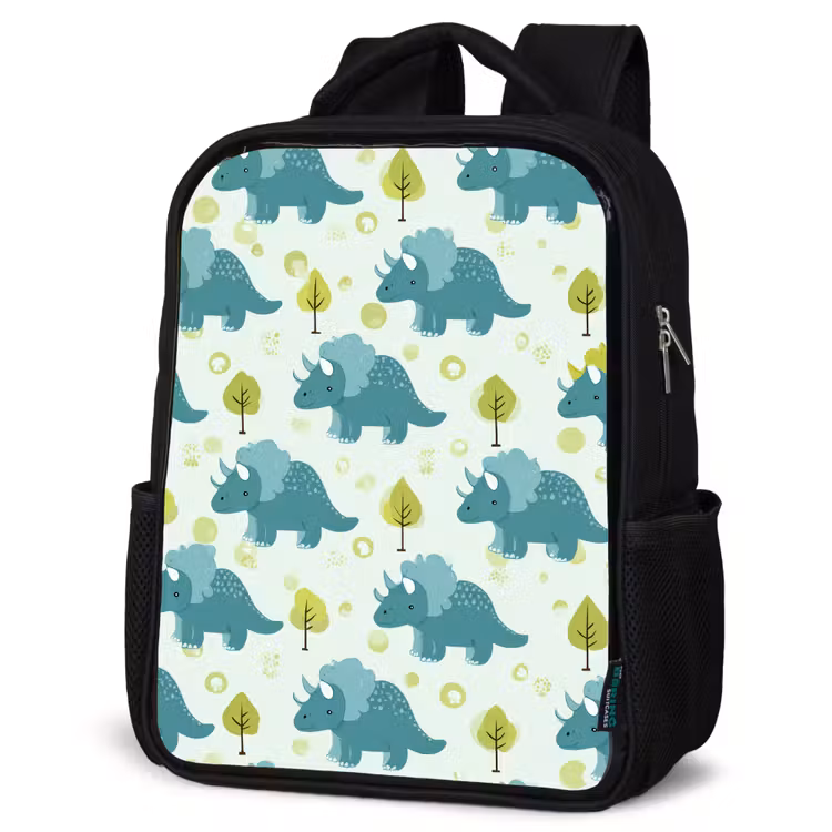 Sac à dos enfant - Noir - Triceratop - Bleu - Points - Arbres — 6