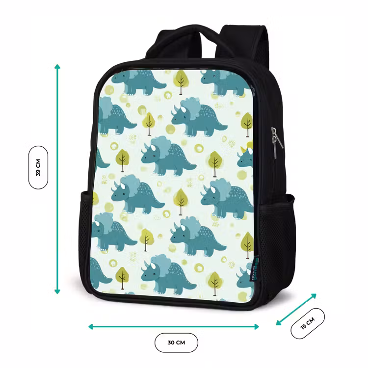 Sac à dos enfant - Noir - Triceratop - Bleu - Points - Arbres — 8