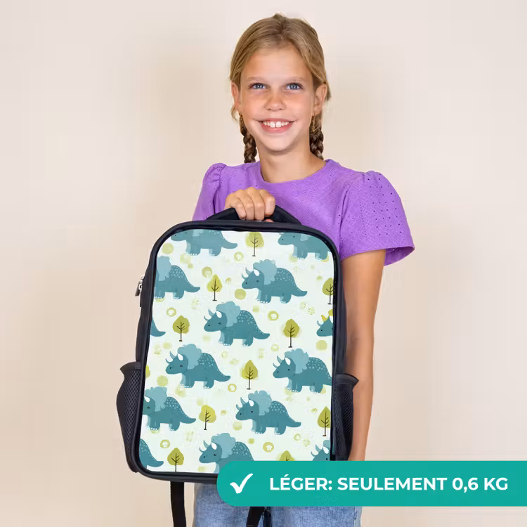 Sac à dos enfant - Noir - Triceratop - Bleu - Points - Arbres — 9
