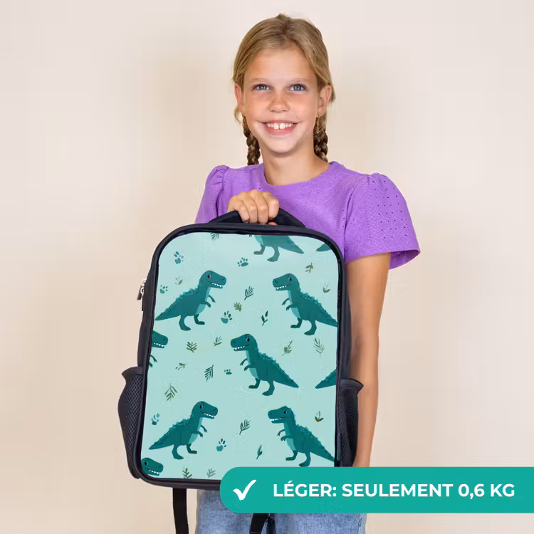 Sac à dos enfant - Noir - Vert foncé - Dinosaures - Impressions - Feuilles — 9