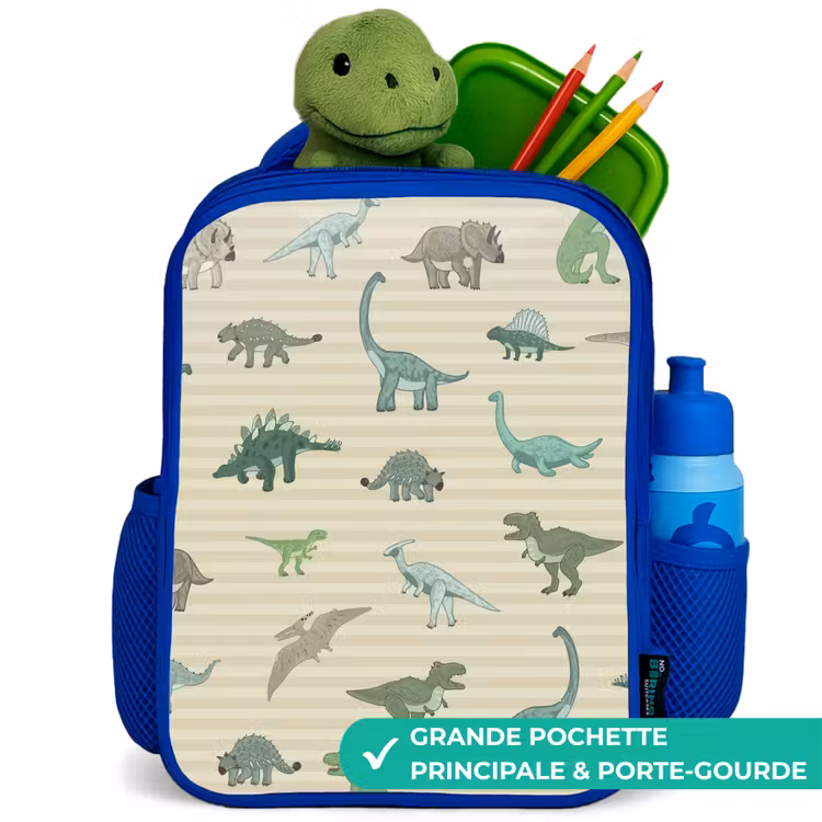 Sac à dos enfant - Bleu - Dino - Motif - Rayures - Vert — 5