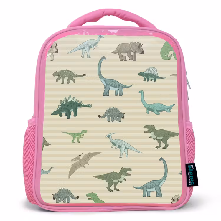 Sac à dos enfant - Rose - Dino - Motif - Rayures - Vert — 1