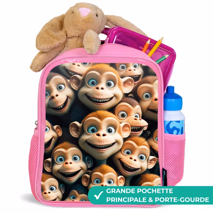 Sac à dos enfant - Rose - Traits de singe — 2
