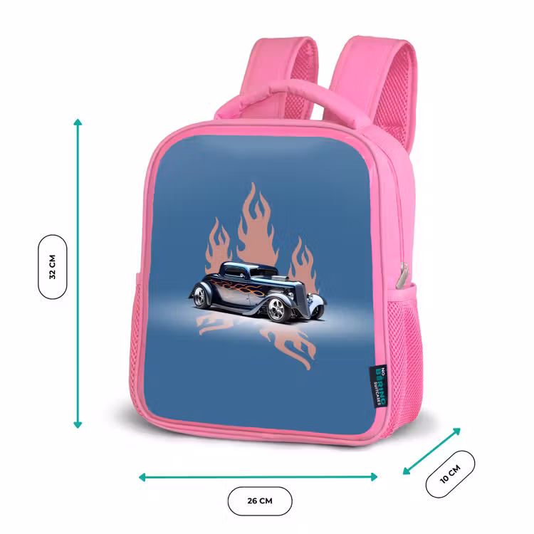 Sac à dos enfant - Rose - Voiture bleue avec flammes roses — 3
