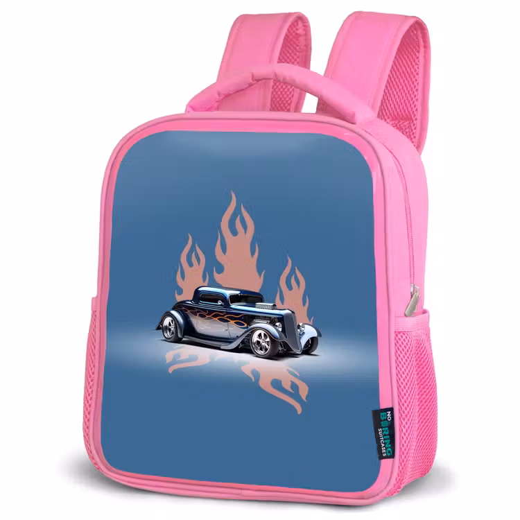 Sac à dos enfant - Rose - Voiture bleue avec flammes roses — 4