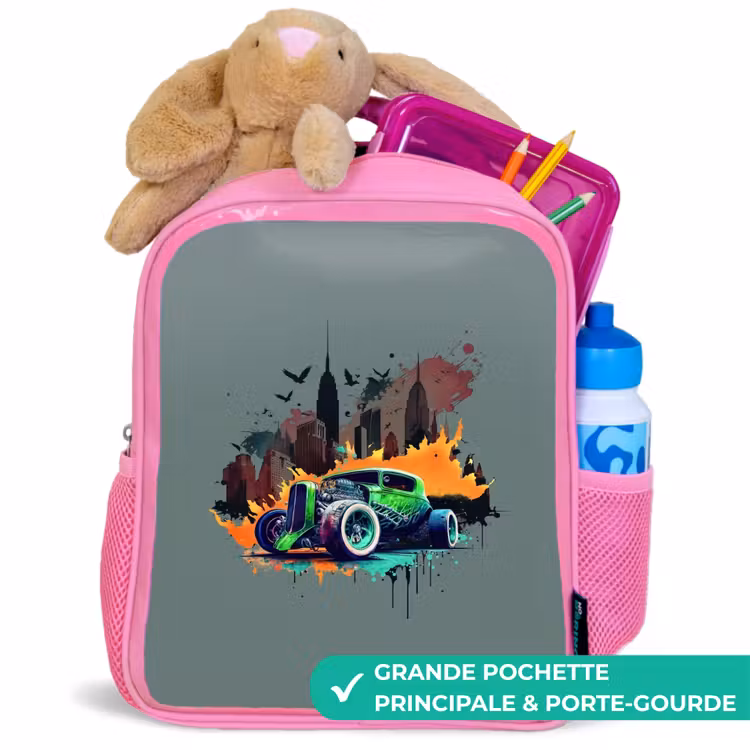 Sac à dos enfant - Rose - Voiture dans une ville fantôme — 2