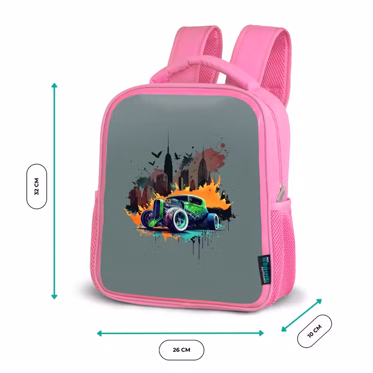 Sac à dos enfant - Rose - Voiture dans une ville fantôme — 3