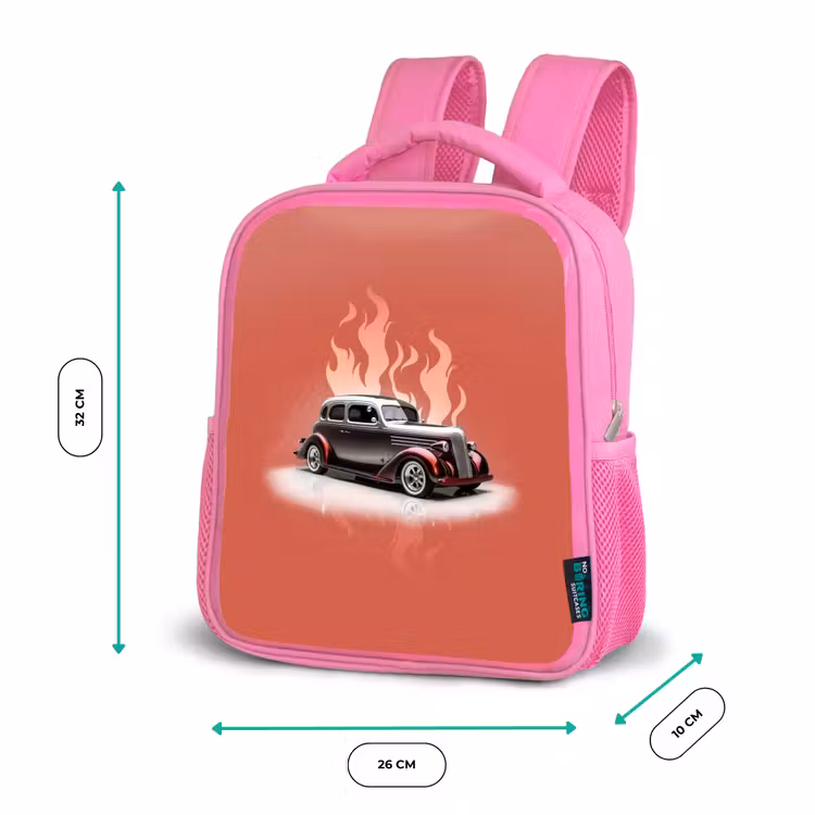 Sac à dos enfant - Rose - Voiture grise avec flammes roses — 3