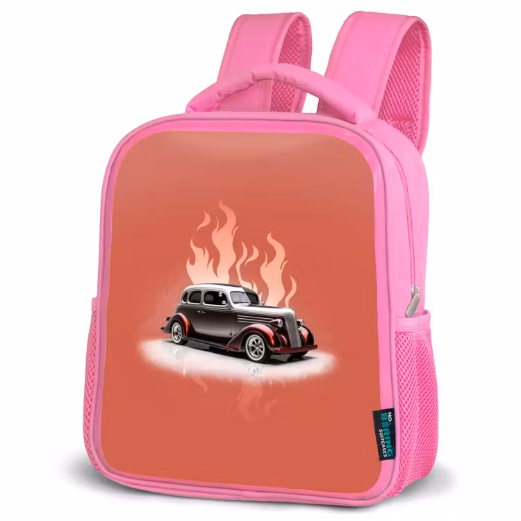 Sac à dos enfant - Rose - Voiture grise avec flammes roses — 4