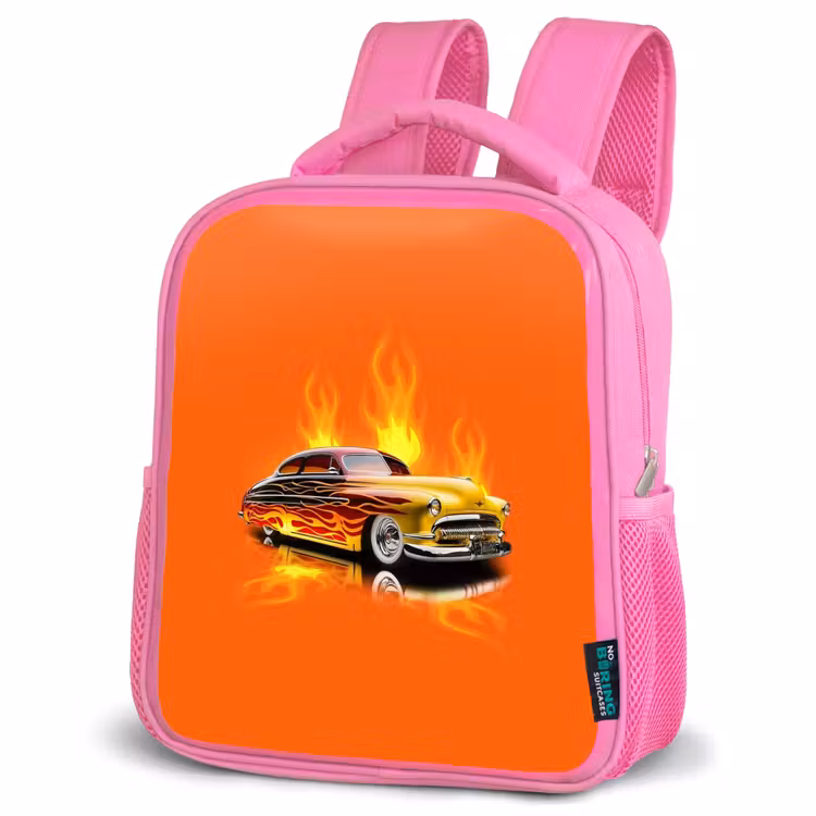 Sac à dos enfant - Rose - Voiture jaune avec flammes jaunes — 4